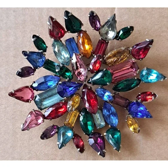 Vintage Fruit Salad Starburst Brooch Pin Prong Set 3" - Picture 7 of 7